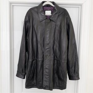 Vintage Reilly Olmes Men's Black Lamb Leather Jacket Moto Long Zip Up Coat Large